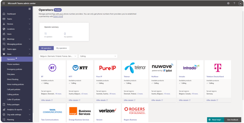 Operator Connect Partnering PSTN Carriers 